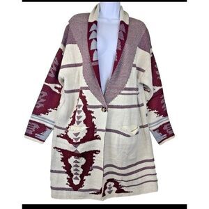 Aztec Women Size XL Cardigan Sweater Shawl Collar 1 Button Pockets